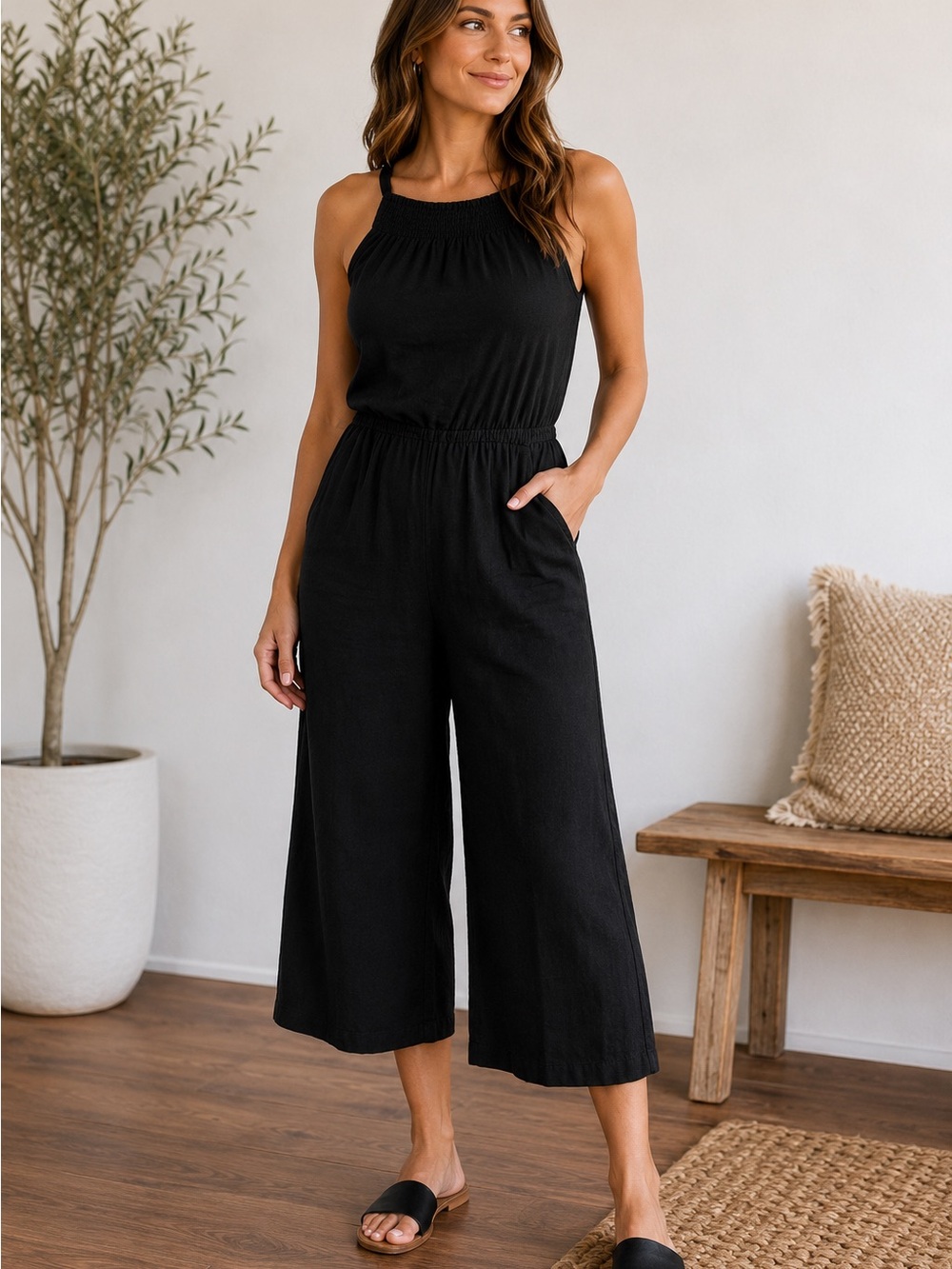Old Navy Classic Linen blend Black Jumpsuit